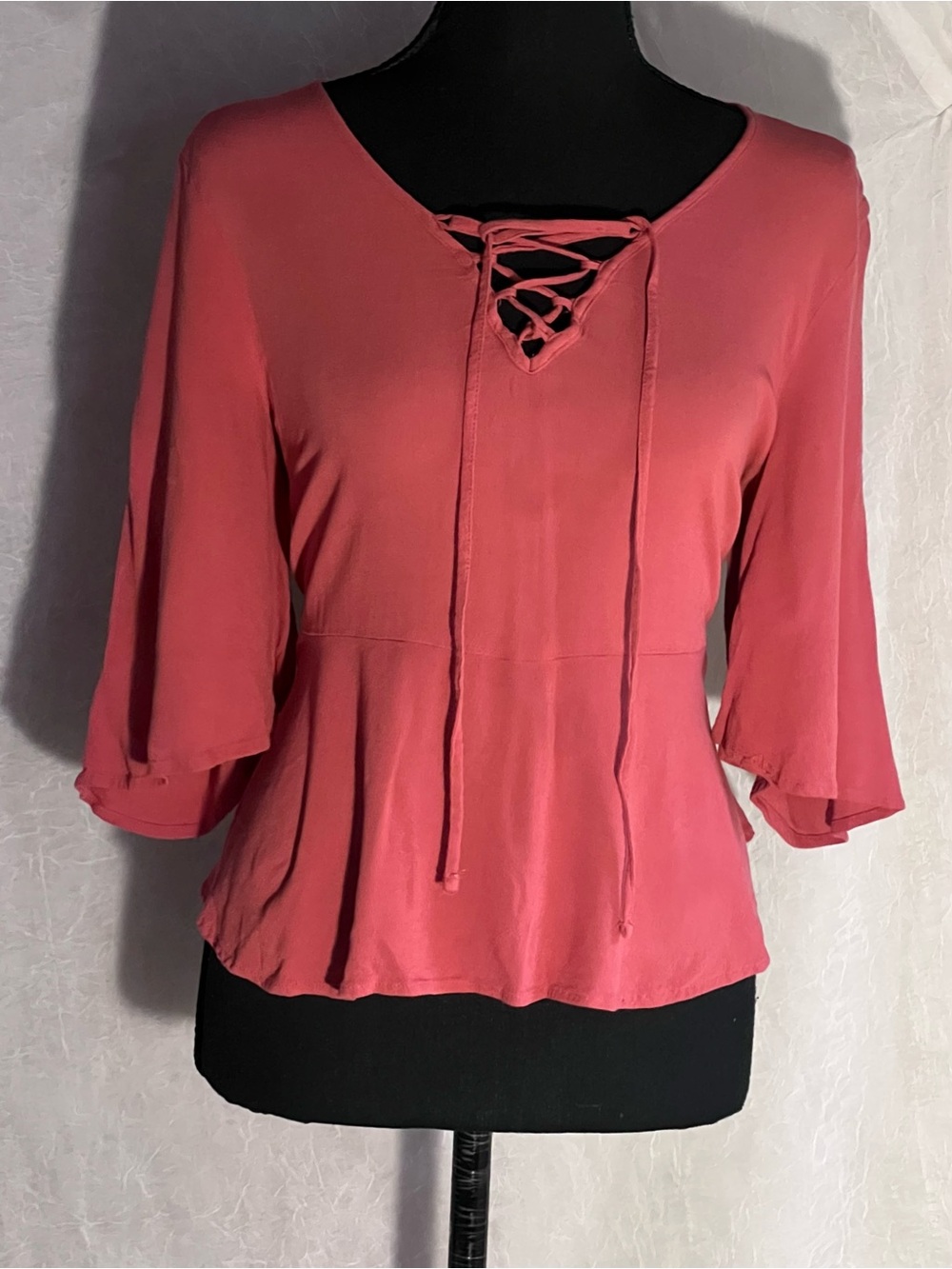 Mossimo Supply Co. Coral Lace-Up Peplum Blouse